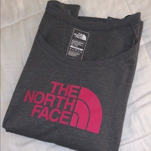 The North Face Long Sleeve Grey Shirt w/ Pink Logo